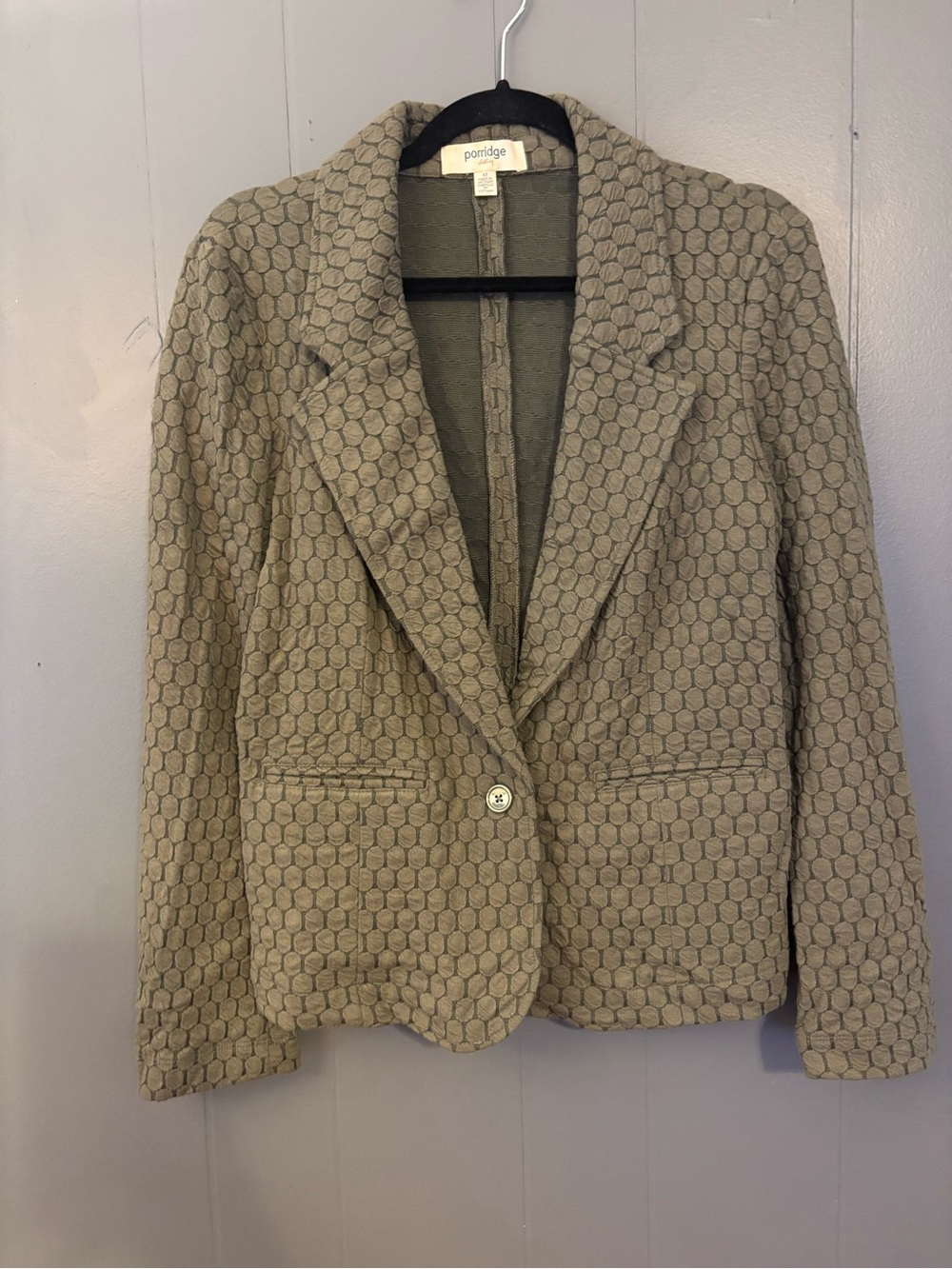 Porridge Olive Textured Single-Button Blazer